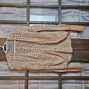 Simply Vera Vera Wang Loose Crochet Knit Open Front Cardigan with Ribbed Sleeves